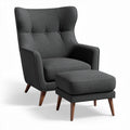 Sillón tapizado en tejido gris con reposapiés y patas de madera de 80 x 80 x 100cm