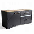 Mueble de almacenamiento en madera negra y superficie de madera clara 150 x 40 x 75cm