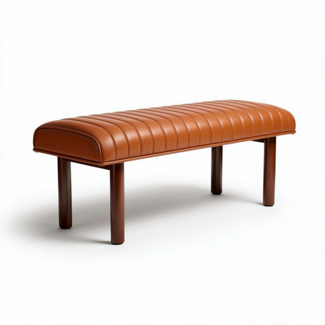 Banco de diseño moderno en cuero marrón 120 x 40 x 45cm con patas de madera