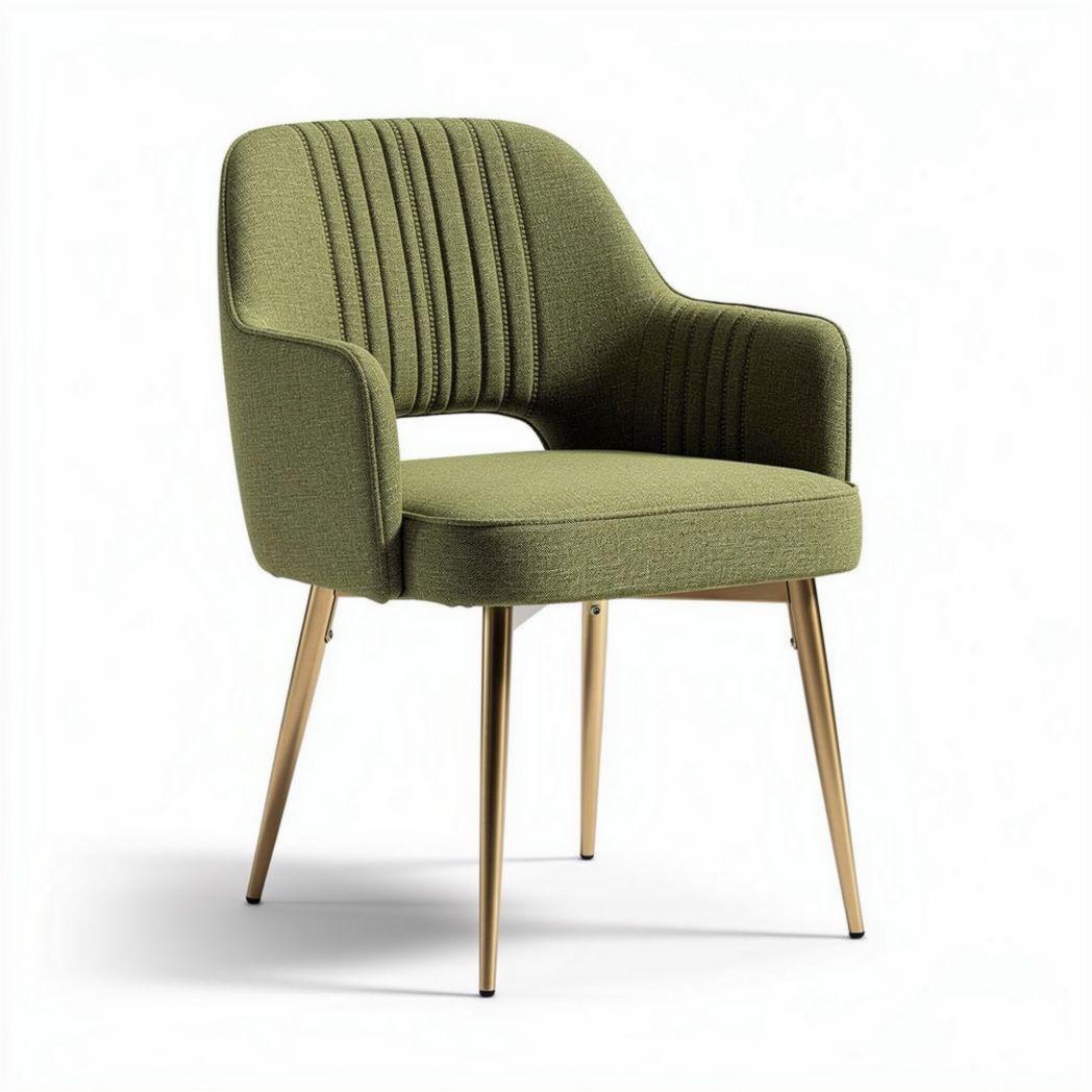Silla de comedor con tapizado en tela verde y patas metálicas doradas 60 x 55 x 80cm