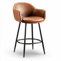 Taburete de bar de piel sintética marrón con estructura metálica negra 45 x 45 x 90cm