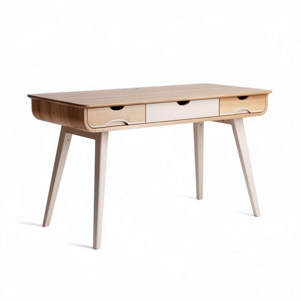 Escritorio de madera con tres cajones tamaño 120 x 60 x 75cm color natural y blanco