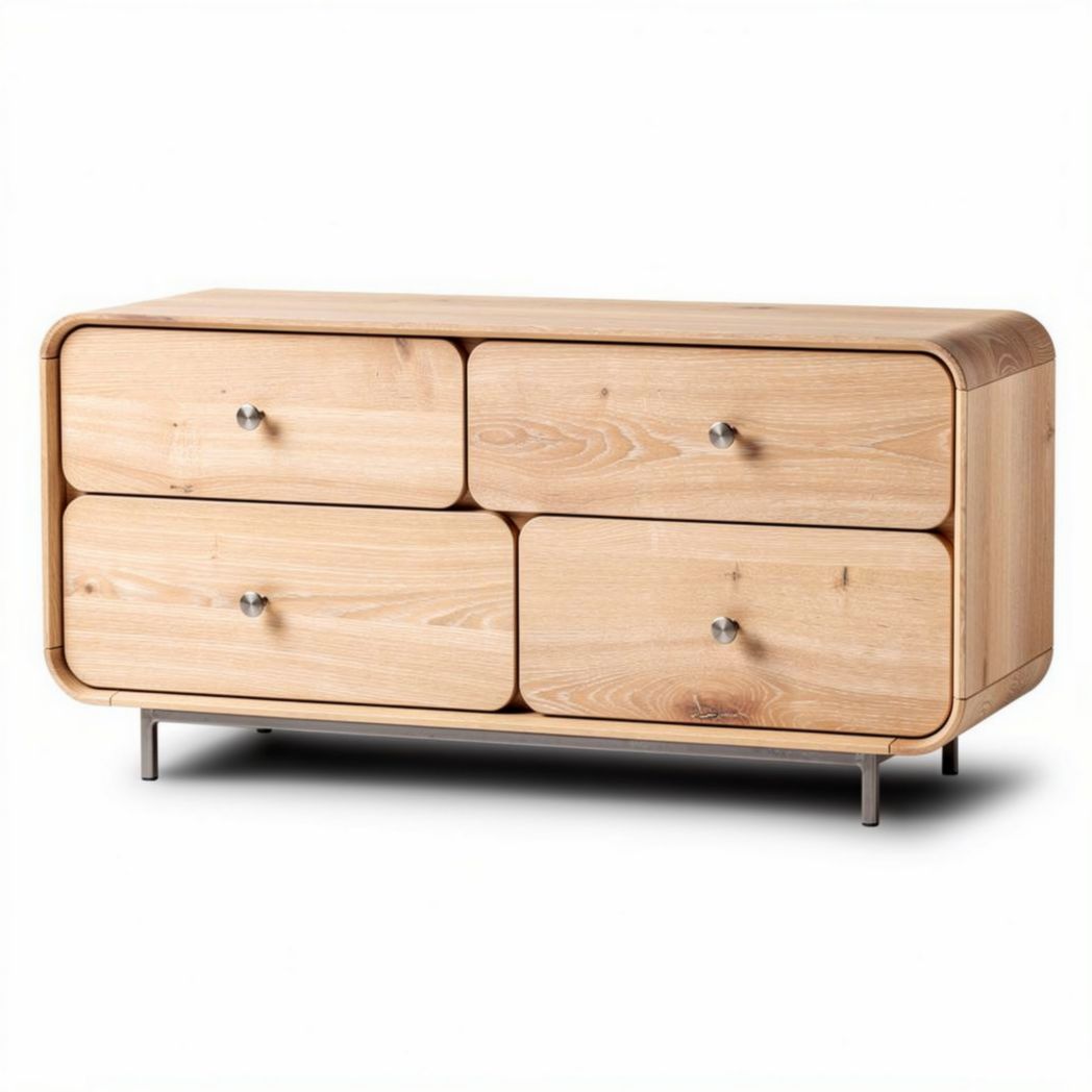 Mueble de salón de madera natural con cuatro cajones 120 x 50 x 60cm