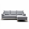 Sofá gris moderno con chaise longue de tela y patas de madera 200 x 90 x 85cm